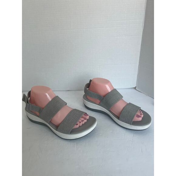 CLARKS Cloudsteppers Arla Jacory Strappy Wedge Gray/White Comfort Sandals 10M - Picture 2 of 11
